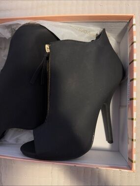 Wild Diva Black Peep-Toe Stiletto Booties with Side Zip Accent